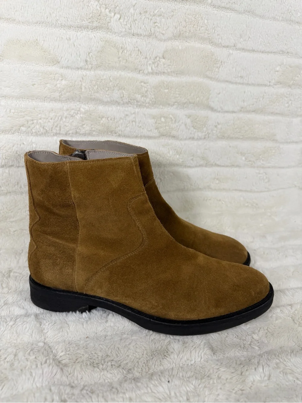 Mens ALLSAINTS Lang Suede Side Zip Boots Camel Tobacco Sz 12 MF560Z